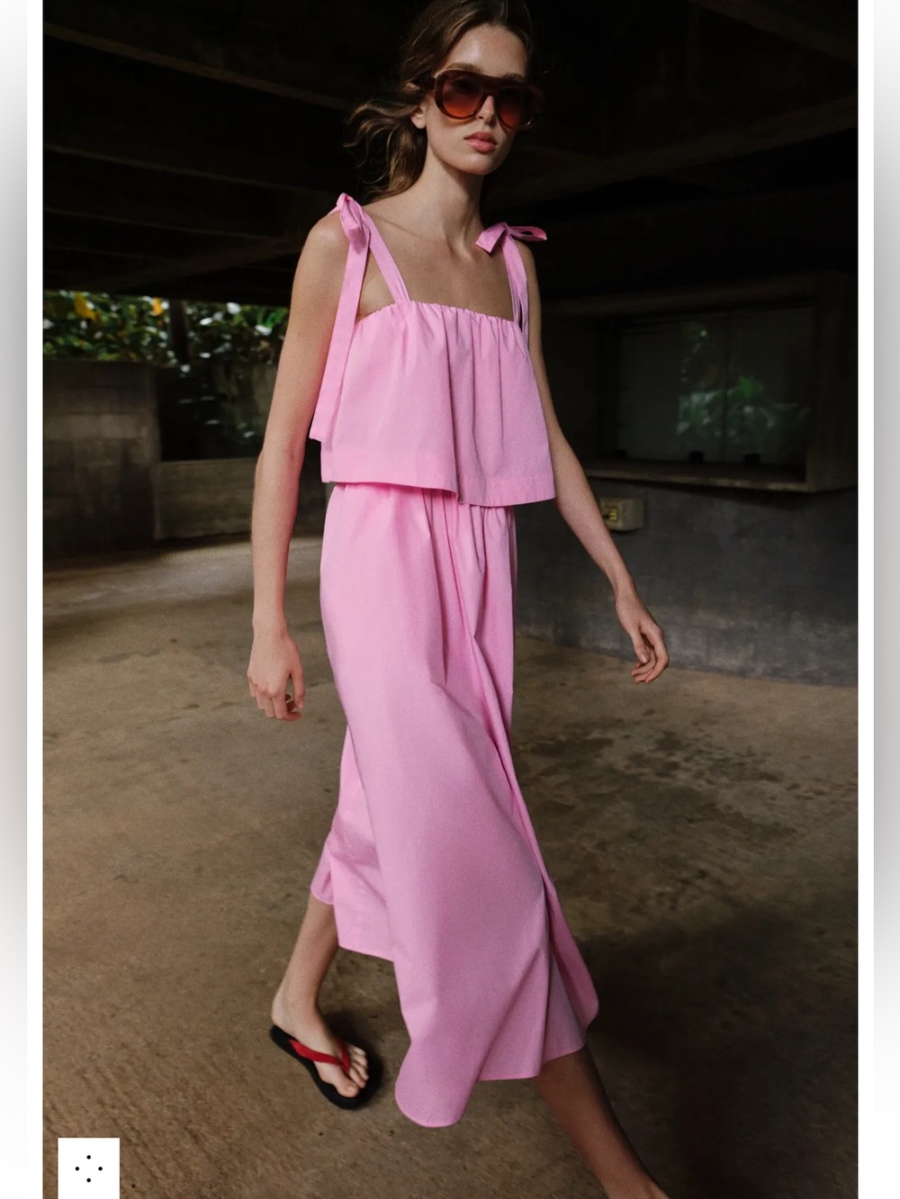 Zara POPLIN TIE MIDI DRESS